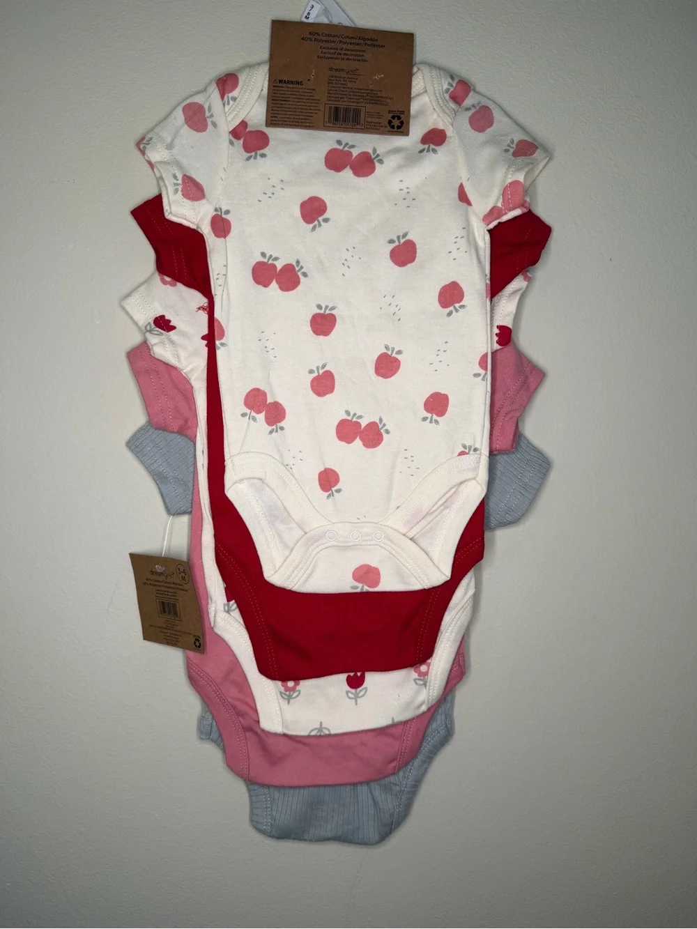 5-Pack Baby Bodysuits - Gray, Pink, Red, Cream Floral Set